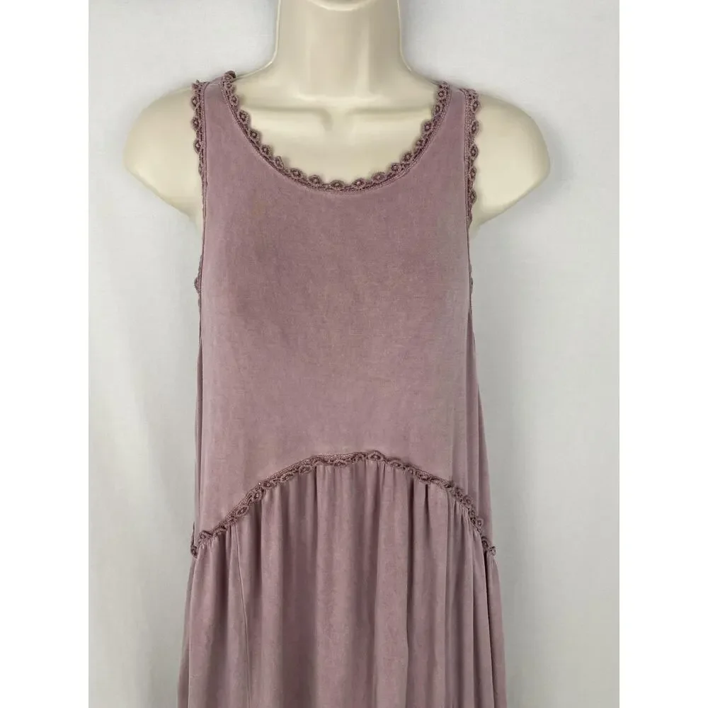 POL Dress Womens Large Dusty Pink Crochet Trim Maxi Boho Flowy Festival Slip Sun - Picture 3 of 13